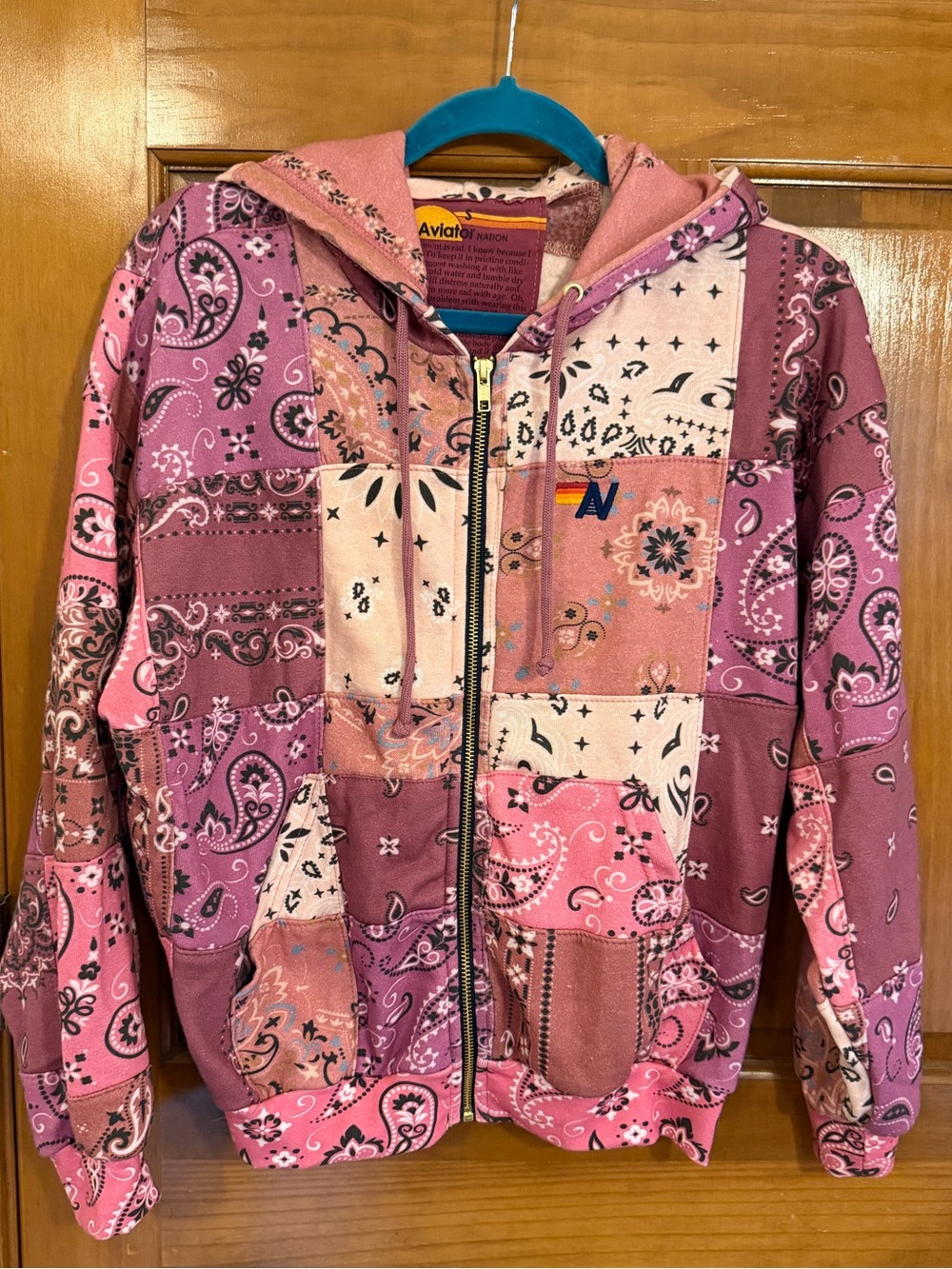 Aviator Nation Pink BANDANA QUILTED ZIP HOODIE S - Picture 4 of 8